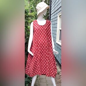 Maiwa cotton block print red and white sleeveless dress lg